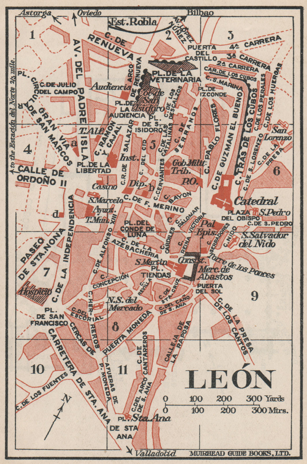 LEON LEÓN. Vintage town city map plan. Spain 1930 old vintage chart